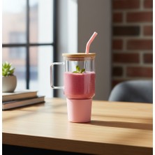 Meli Collection Cam 1000 ml Matara Suluk Bambu Kapak & Sızdırmaz Silikonlu Çelik Pipet Koruyucu Silikon Kılıf