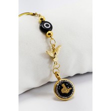 Biuti Siyah Cam Yassı Nazar Boncuklu Anka Kuşu Parlak Taşlı Osmanlı Tuğrası Figürlü Araba Dikiz Ayna Süsü