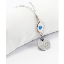 Biuti Beyaz Göz Figürlü Gümüş Renkli Metal Ayetel Kürsi Araba Dikiz Ayna Süsü, Araba Hediyesi