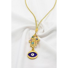 Biuti Komple Altın Kaplama Renkli Hamse Nazar Gözlü Dikiz Ayna Süsü, Yeni Araba Hediyesi