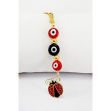 Biuti El Yapımı Yassı Cam Nazar Boncuklu Uğur Böceği Araba Dikiz Ayna Süsü, Yeni Araba Hediyesi