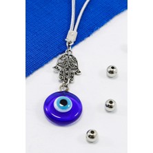 Biuti Metal Hamseli El Yapımı Cam Nazar Boncuklu Araba Dikiz Ayna Süsü, Yeni Araba Hediyesi