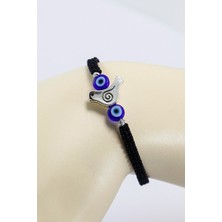 Biuti Metal Gümüş Renkli Kuş ve El Yapımı Cam Nazar Boncukları Ayarlanabilir Asansörlü Bileklik