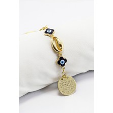 Biuti Deniz Kabuklu Çiçekli Nazar Metal Ayetel Kürsi Dualı Araba Dikiz Ayna Süsü, Yeni Araba Hediyesi