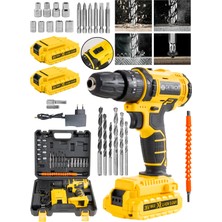 Özgürce Çift Akülü Darbeli Matkap Seti 36V 5AH, 24 Parça, Sarı, Güç ve Performans