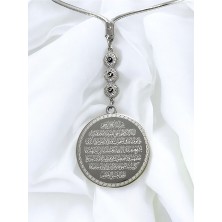 Biuti Gümüş Renk Parlak Taşlı Nazar Çelik Çift Taraflı Ayetel Kürsi Felak Nas Ihlas Araba Dikiz Ayna Süsü