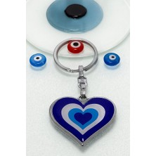 Biuti Çerçeveli Çift Taraflı Nazarlı Kalp Anahtarlık / Kalpli Hediyelik Anahtarlık