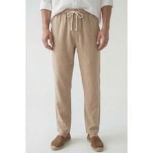 Veleno Erkek Palazzo Pantolon Bej Geniş Paça Arka Cepli Yüksek Bel