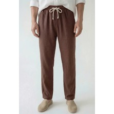 Veleno Erkek Palazzo Pantolon Kahverengi Geniş Paça Arka Cepli Yüksek Bel