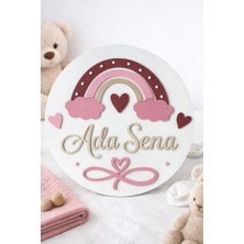 Runc Design Kişiye Özel Ahşap Bebek Kapı Süsü – Gökkuşağı Tasarımlı | Hastane Odası & Bebek Odası Kapı Dekoru