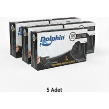 Dolphin Pudrasız Siyah Nitril Muayene Eldiven - 5 Kutu - L Beden - Kutuda 100 Adet