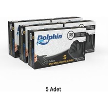 Dolphin S Beden, 5 Kutu, Siyah, Nitril Eldiven, Pudrasız, Latekssiz, Kutuda 100 Adet