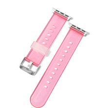 Quse Apple Watch Series 10/11 42MM/41MM/40MM/38MM ile Uyumlu Transparan Silikon Kordon, Pembe