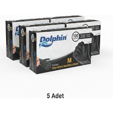 Dolphin M Beden, 5 Kutu, Siyah, Nitril Eldiven, Pudrasız, Latekssiz, Kutuda 100 Adet