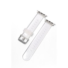 Quse Apple Watch Series 10/11 42MM/41MM/40MM/38MM ile Uyumlu Transparan Silikon Kordon, Şeffaf