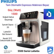 Philips 5500 Serisi Lattego Tam Otomatik Espresso Makinesi 20 Sıcak ve Soğuk Içecek, Renkli Dokunmatik Ekran, Beyaz Roze Renk, Quickstart, Silentbrew Teknolojisi (EP5543/80)