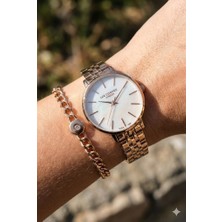 Lee Cooper 34MM, Beyaz Kadranlı Kadın Kol Saati | Rose Gold Çelik Kordon - Bileklik Hediyeli