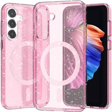 ZM Store Galaxy S23 Fe Uyumlu Kılıf M-Safe Özellikli Parıltılı Simli Transparan Allstar Kapak