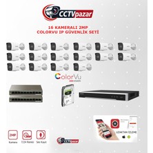Hikvision Cctvpazar 16 Kameralı 2 Mp Colorvu Ip Güvenlik Kamera Seti DS-2CD1027G2H-LIUF (Dahili Mikrofonlu)