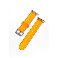 Quse Apple Watch Series 10/11 42MM/41MM/40MM/38MM ile Uyumlu Transparan Silikon Kordon, Turuncu