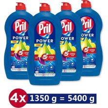 Pril Power Elde Yıkama Sıvı Bulaşık Deterjanı 4X1350G Limon Kokulu 5+ Yağ Çözme Etkili