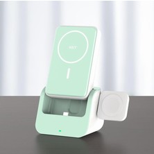 Braventa Collection Wst Kablosuz Şarj Seti 10000MH Powerbank Magsafe ile Uyumlu Stand Olabilir Saat ve Kulaklık Şarj Ede