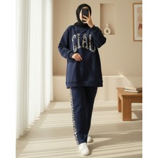 Modamorfo Önü Yazılı Leopar Deseni Detaylı Üç İplik Sweat Takım  -Laci