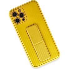 Eternal Trend  iPhone 12 Pro Max Kılıf Coco Karbon Standlı Kapak - Sarı 95421