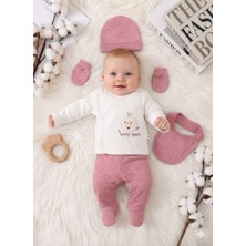 Miniday Baby 5'li Set Yenidoğan Baskılı Kız - Erkek Bebek Hastane Çıkış Seti % 100 Pamuklu Unisex Basıc Elma