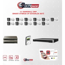 Hikvision Cctvpazar 11 Kameralı 2 Mp Smart Hybrid Ip Güvenlik Kamera Seti DS-2CD1021G2-LIUF (Dahili Mikrofonlu) 2tb