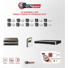Hikvision Cctvpazar 10 Kameralı 2 Mp Smart Hybrid Ip Güvenlik Kamera Seti DS-2CD1021G2-LIUF (Dahili Mikrofonlu) 2tb