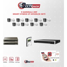 Hikvision Cctvpazar 9 Kameralı 2 Mp Smart Hybrid Ip Güvenlik Kamera Seti DS-2CD1021G2-LIUF (Dahili Mikrofonlu) 2tb