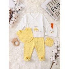 Miniday Baby 5'li Set Yenidoğan Baskılı Kız - Erkek Bebek Hastane Çıkış Seti % 100 Pamuklu Unisex Basıc Civ Civ