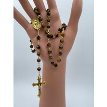 Yada Unique 6 mm Doğal Kaplan Gözü Taşı Katolik Hrıstiyan Rosary Tesbih / Haç Kolye