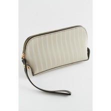 Tkçbj Çizgili Krem Dikdörtgen Deri Cüzdan Tkçbj