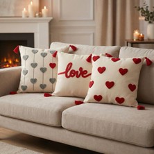 Shopyteks 3’lü Punch Nakışlı Kırlent Kılıfı Seti | Romantik Sevgililer Günü | 14 Şubat Hediye (Iç Dolgusuz)