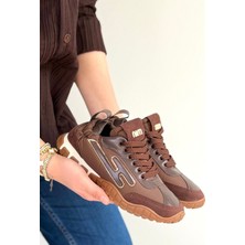 Alfaze Kahverengi Nubuk Arkadan Lastikli Ortopedik Bağcıklı Spor Ayakkabı Topuk Boyu 2 cm