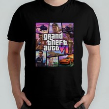 Pixxa Gta Vı Grand Theft Auto 6 Unisex %100 Pamuklu Bisiklet Yaka T-Shirt Model 3