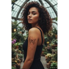 Ay ve Kelebek Figürlü Geçici Dövme - 12 Saat Sonra Kararan TATTOO-9X12 cm Geometrik Sarkıtlı Dövme