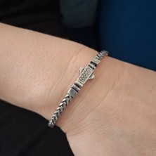 Bir Gümüş Aşkı 925 Ayar Gümüş Özel Üretim Italyan Model Kutu Kilitli Erkek Bileklik