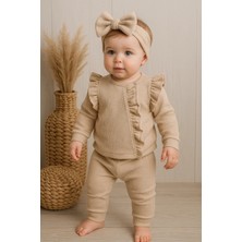 Orkide Desenli Fisto Detaylı 3 Parça Kız Bebek Takımı %100 Pamuk