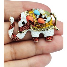 BB Bi Butik Shop Renkli Taş Detaylı Fil Figürlü Tasarım Broş – Şans ve Zarafet Simgesi
