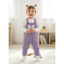 3- 24 Ay 2'li Kız Bebek Takımı Bahçıvan Tulum Fiyonk Nakışlı Yenidoğan Bebek Tulum