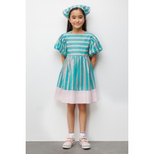 Le Mabelle Mint  Çizgili Kız Çocuk Poplin Elbise - Juno