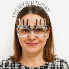 EkoAlışverişDünyam It&amp;apos;s My Birthday Yazılı Taç ve Mum Şekilli Gözlük Seti Gümüş Renk (5510)