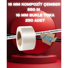 Dalpak Ambalaj 16 mm Beyaz Kompozit Lifli Çember 850 Metre ve Bukle Toka ( 250 Adet )