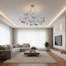 Elizim Home Lighting Dantel Kristal Taşlı Krom Ledli Avize