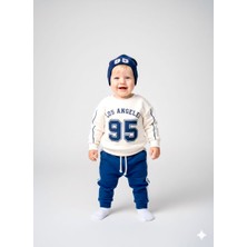 Beren Mevsimlik Erkek Bebek %100 Pamuklu 3'lü Takım Los Angeles Baskılı Şapkalı Sweatshirt Pantolon Takım