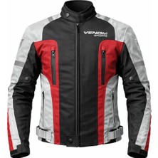 Venom Air Racing Açık Gri Siyah Kırmızı Motosiklet Montu (Kalıplar Dardır Bir Beden Büyük Seçin)