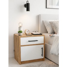 Mobben Ahşap Beyaz Çekmeceli Kapaklı Komodin Yatak Yanı Başucu Sehpası Retro Modern Tasarım